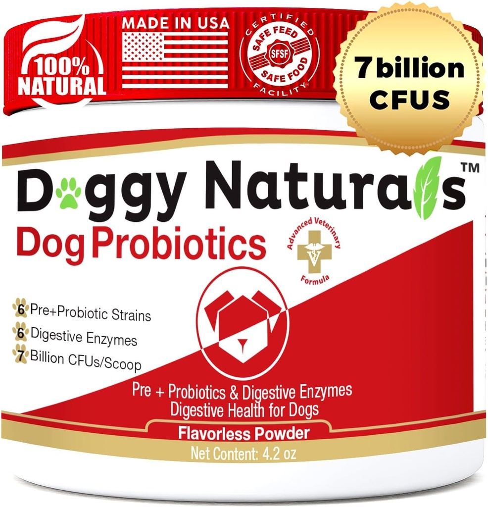 개와 고양이를위한 Probiotics - 고급 Max-Strength Digestive Health, 증가 및 유지 Proper Gut Flora- 모든 자연 프로 바이오 틱스 분말 - (미국에서 만든) 4.2 Oz (7 Scoop 당 억 CFU)