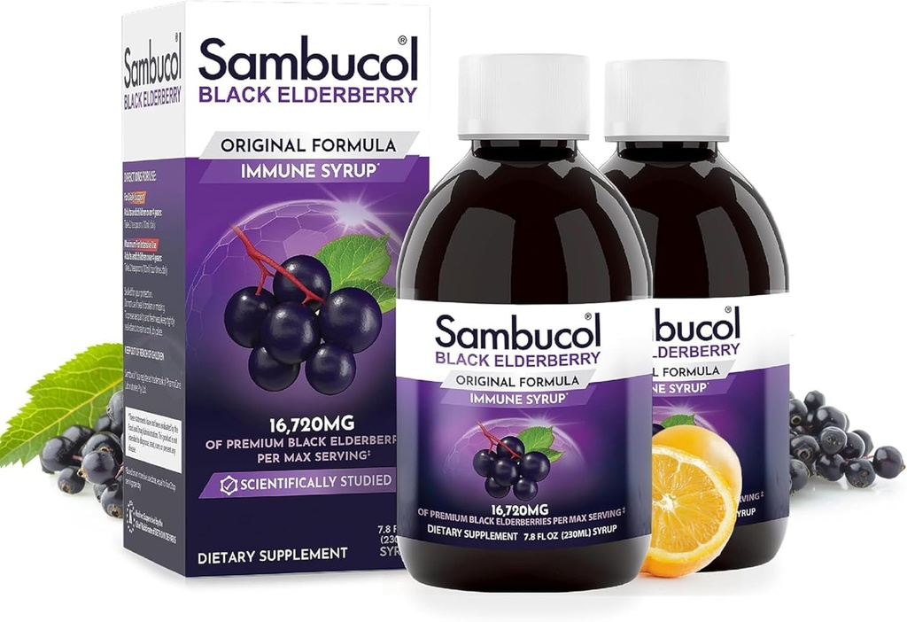 Sambucol 검정 Elderberry Syrup - Sambucus Syrup, 까만 Elderberry 액체, 아이와 성인, 높은 산화 방지제, 글루텐 자유로운 - 본래 공식, 7.8 Fl Oz, 2 팩을 위한 Immune 지원