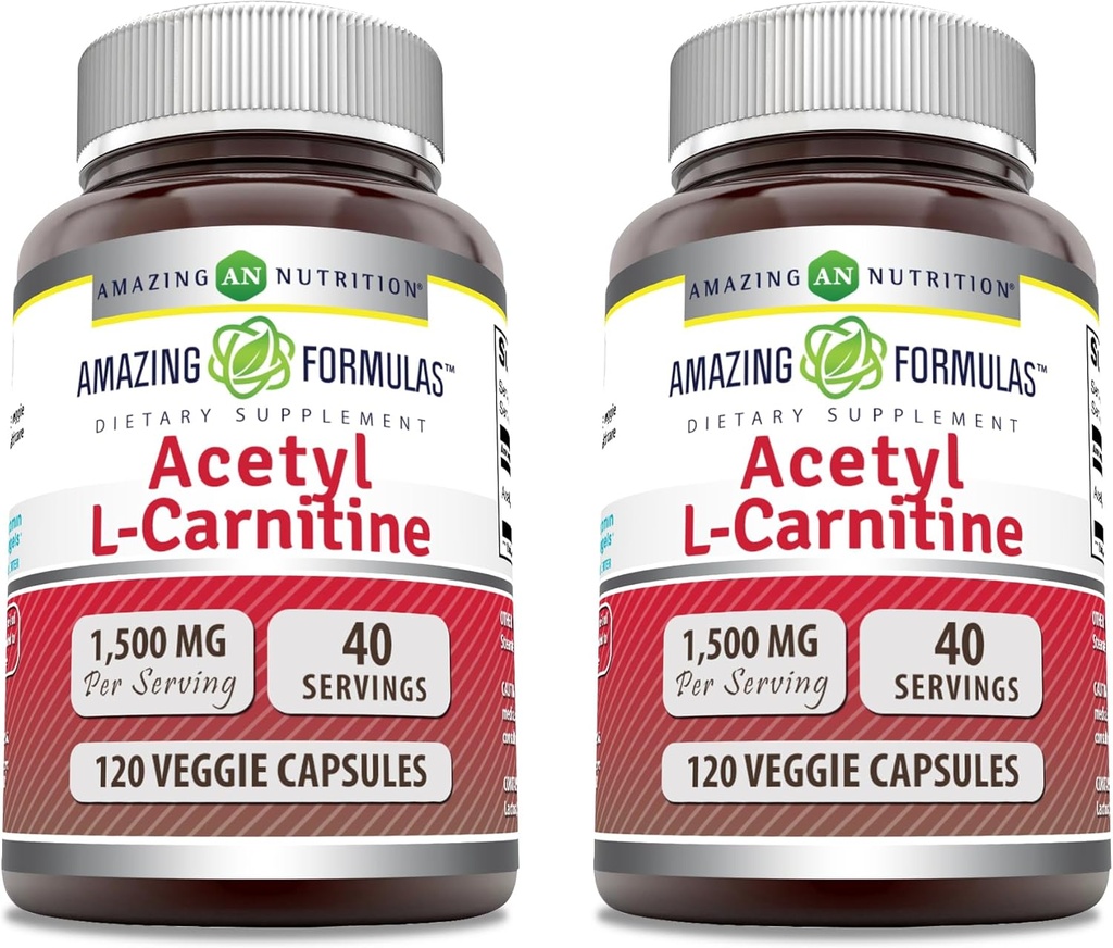 놀라운 수식 Acetyl L 카르니틴 1500 Mg 서빙 Veggie 캡슐 보충 | Non-GMO | 글루텐 프리 | 미국에서 제작 | 채식에 적합 (120 개) | 2 팩