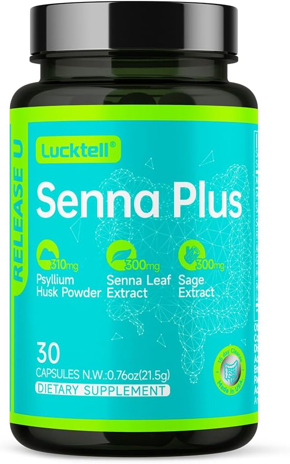 LuckTell Senna Plus 15-Day Cleanse - 여성을위한 Gentle Gut Cleanse Detox & Senna, Cascara Sagrada, Psyllium Husk & MCT 오일, 미국, 30 캡슐으로 만든 자연 대령 Cleanse