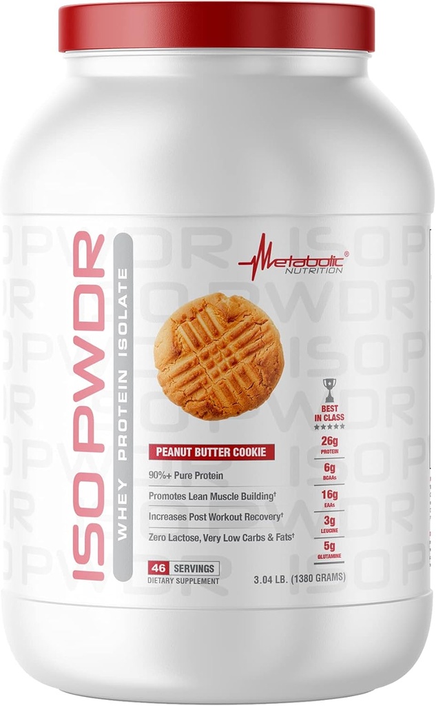 대사 영양 Whey Protein Isolate ISO PWDR 땅콩 버터 쿠키, 3.04lb, 23 서빙, 26g 단백질, 빠른 소화, Zero Carbs, 맛있는 맛, 매우 낮은 Carbs 및 지방, Zero Lactose
