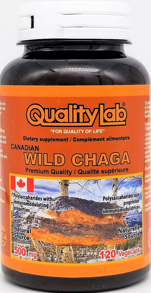 야생 Chaga 보충 500 mg 120 vegecaps (캐나다에서 만드는)