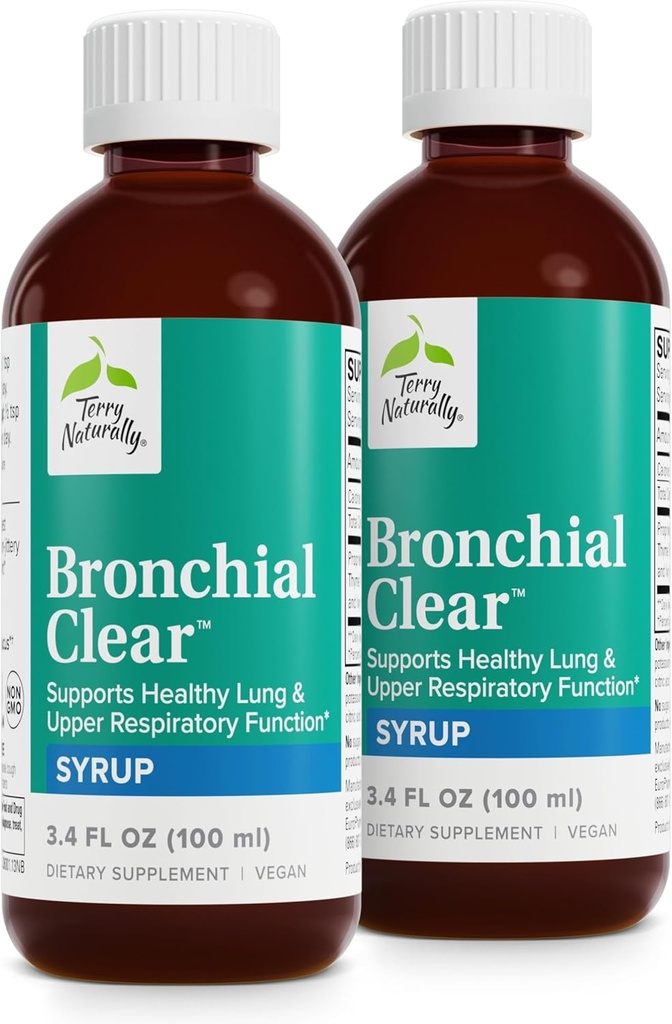Terry Naturally Bronchial Clear Liquid - Bronchial & Lung Health에 대한 호흡 지원 - 호흡 건강을위한 기관 지원 - 성인 및 어린이를위한 건강한 폐 지원 - 3.4 fl oz (팩 2)