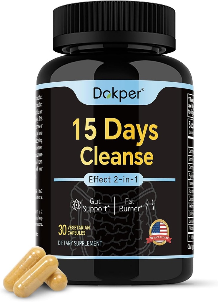 Natural Cleanse Detox, 15 Days 2-in-1 Gut Support, Men & Women, Senna Leaf, Cascara Sagrada, Psyllium Seed Husk Powder, Aloe Vera Extract, 30 캡슐