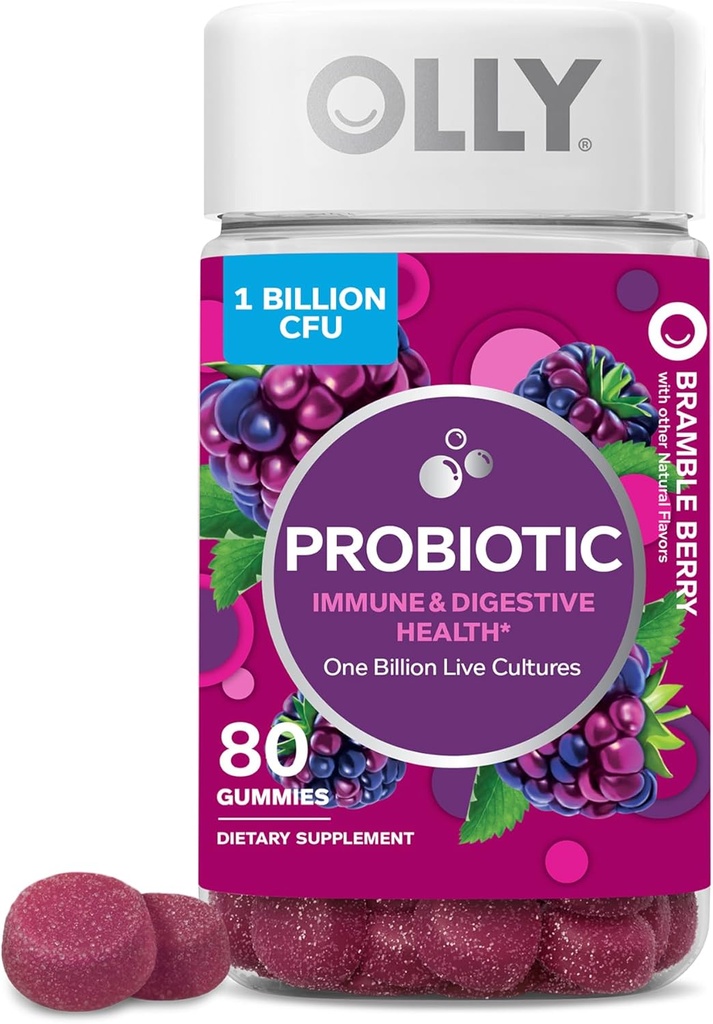 OLLY Probiotic 거미, 면역 및 소화 지원, 1 억 CFUs, Chewable Probiotic 보충교재, 베리, 40 일 공급 - 80 조사