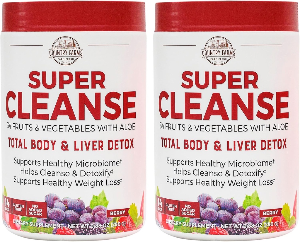 COUNTRY FARMS Super Cleanse, Super Juice Cleanse, 건강한 소화 시스템 지원, 34 과일 및 야채, 자연 해독 촉진, 건강한 무게 관리 촉진, 28 서빙
