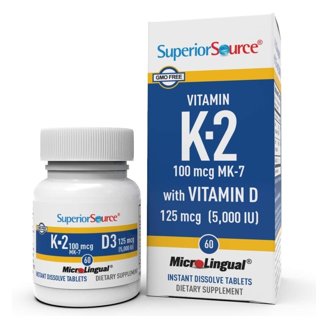 우량한 근원 K2 (MK-7) D3 (5,000 IU) 보충교재와 더불어 100 mcg, 빠른 용해 MicroLingual 정제, 60 조사, 강화한 뼈, 심장 혈관 & 면역 체계 지원, 비 GMO