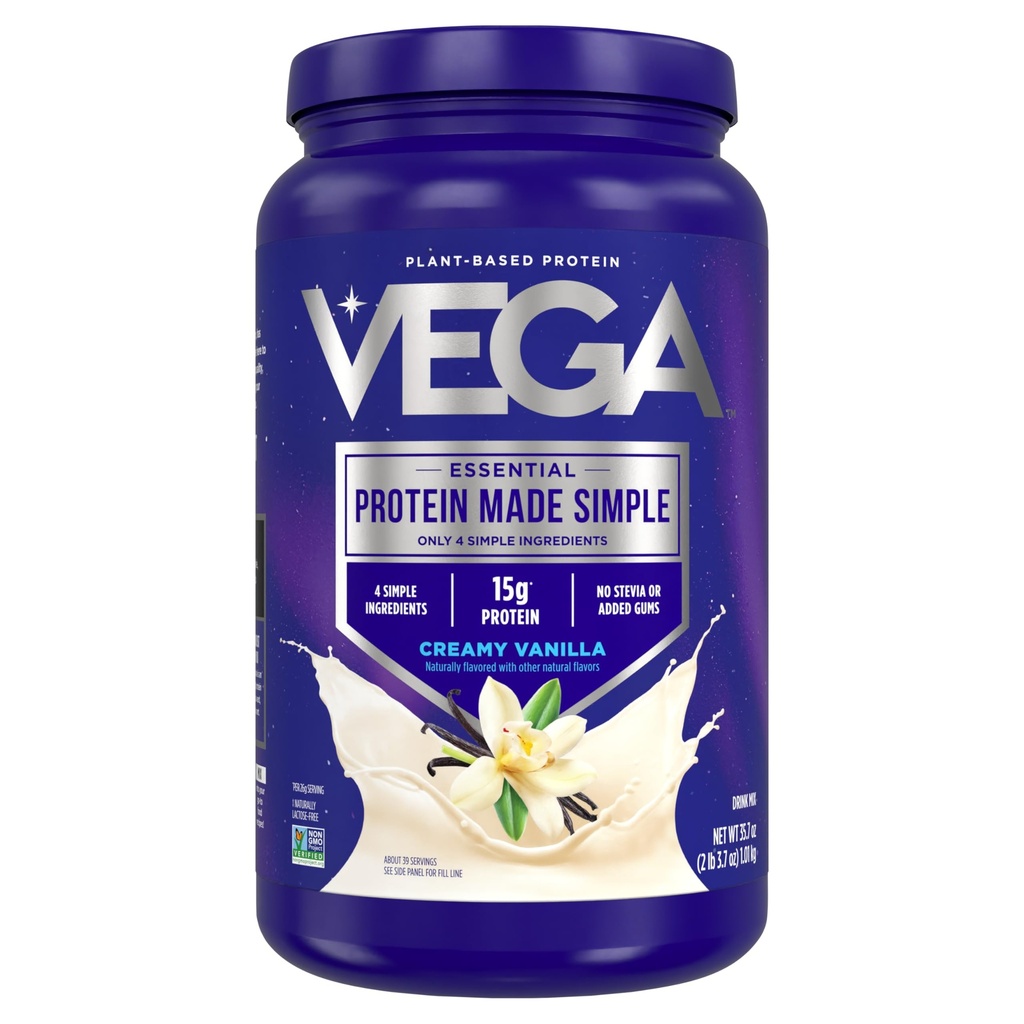 Vega Protein Made Simple Protein Powder, Vanilla - Stevia Free, Vegan, Plant Based, Healthy, Gluten Free, 여성 및 남성용 완두 단백질, 2.2 파운드 (패키지 May Vary)