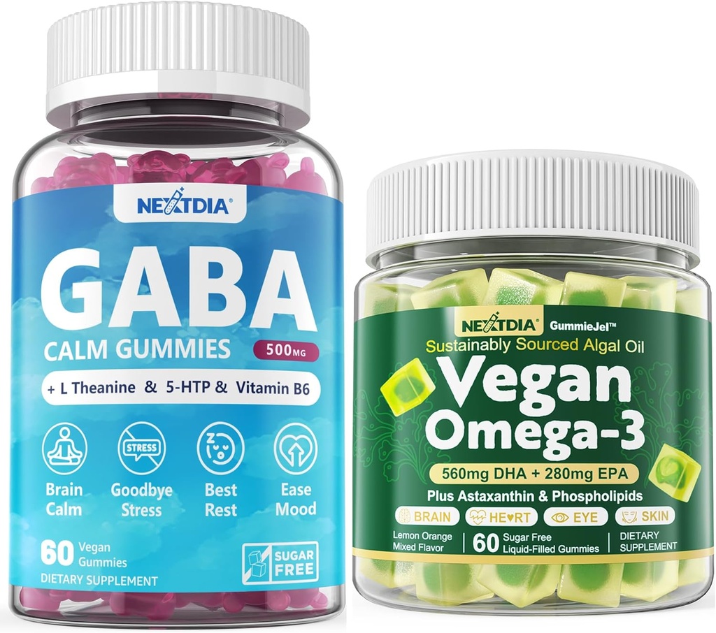 Vegan Omega 3 Gummies 1 Pack+ GABA Gummies 설탕 무료 2 팩