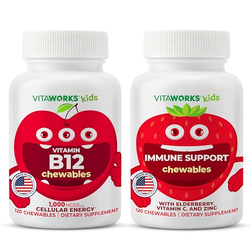 아이 비타민 B12 Chewables + Elderberry + 아연 + C Chewables 번들
