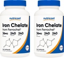 Nutricost Chelated 철, Ferrochel, 36mg, 240 캡슐 (2 병)