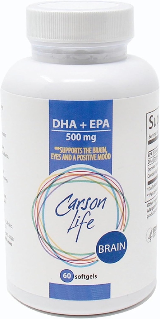 Carson Life DHA EPA 오메가 3 보충 - 고급 EPA DHA 오메가 3 뇌 기능 지원, 기억, 눈 기능 및 긍정적인 계류 - 미국에서 만든 - 60 Softgels