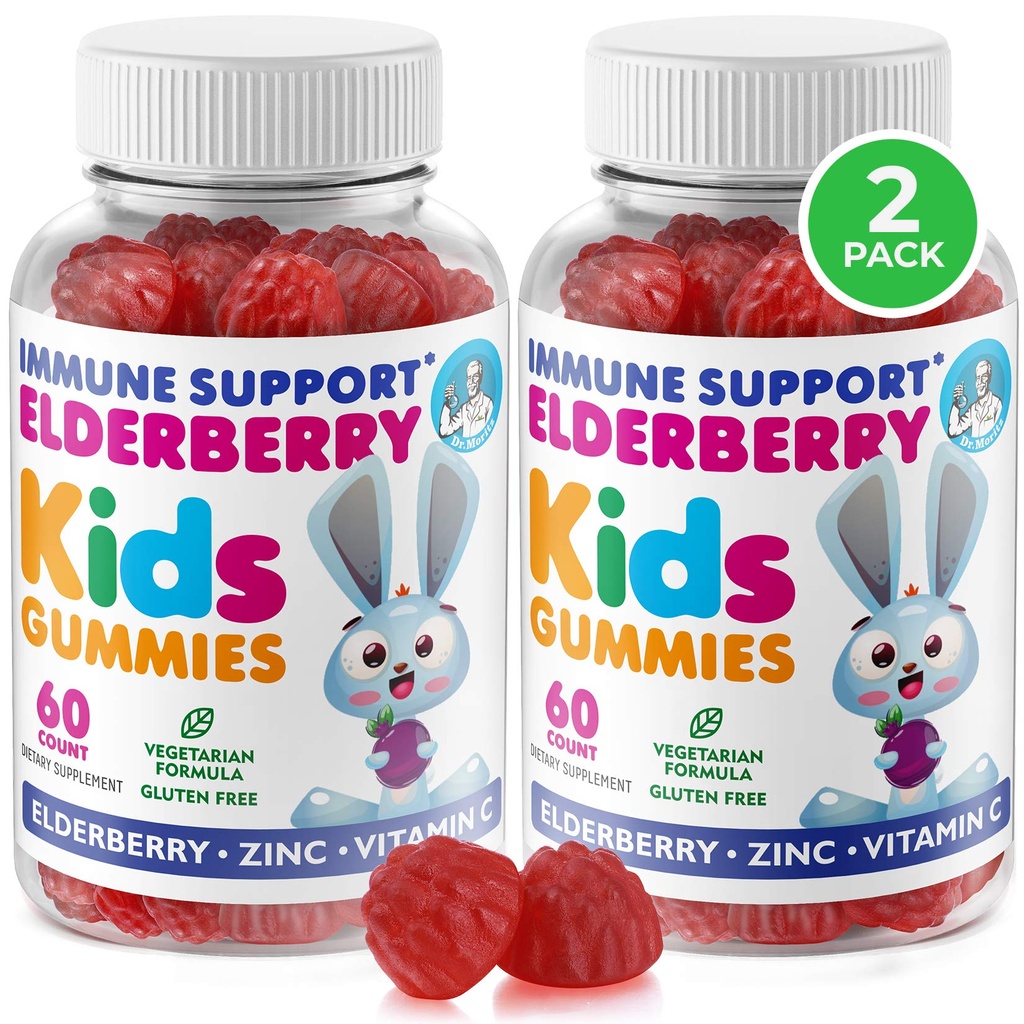 DR. MORITZ Elderberry Gummies for Kids and Adults (2 팩) - 아이 면역 지원을위한 Elderberry 비타민 C 및 아연 - 채식주의, 글루텐 무료