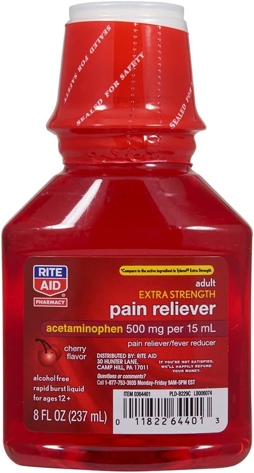 Rite Aid 성인 여분 힘 고통 Reliever, 체리, 500mg - 8개 fl oz