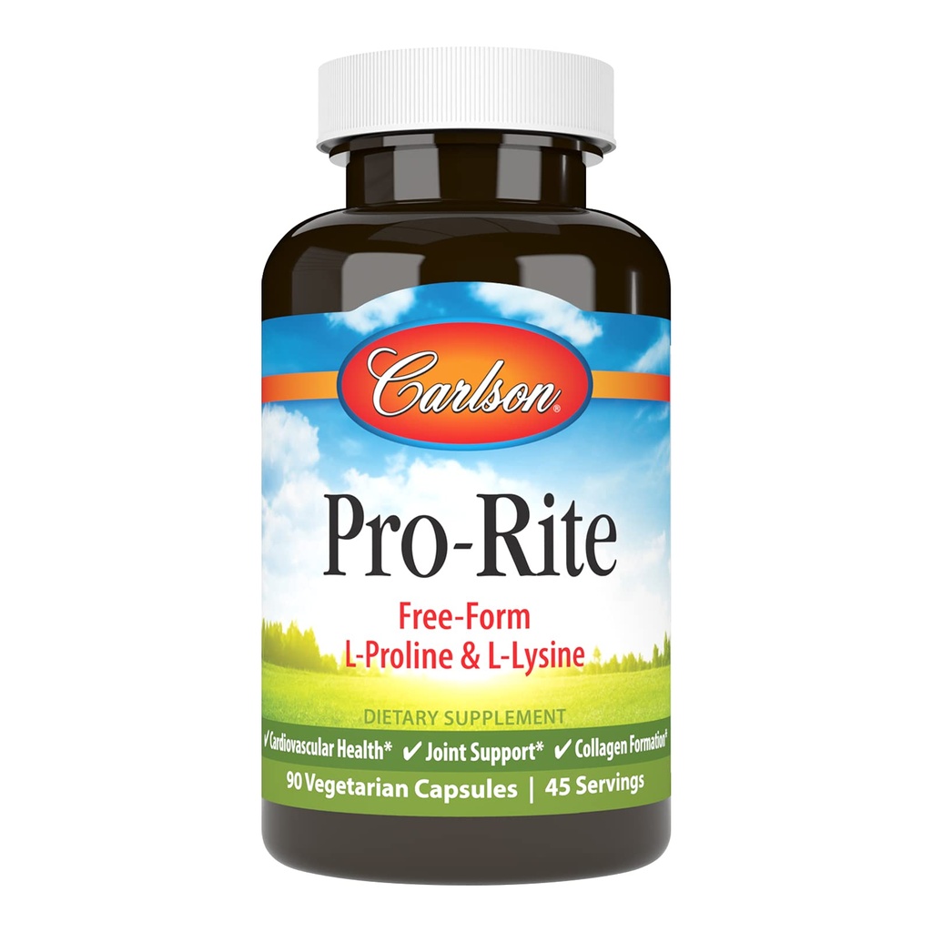 Carlson - Pro-Rite, Free-Form L-Proline & L-Lysine, 건강, 합동 지원 & 교원질 형성, 90의 캡슐