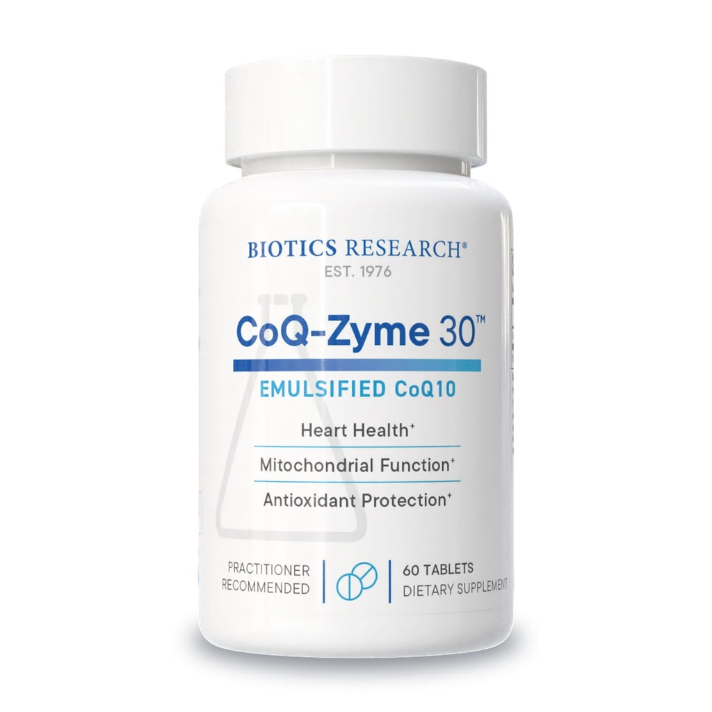 Biotics 연구 CoQZyme 30 유화 된 coenzyme Q10 CoQ10의 밀리그램, 공급 Superoxide dismutase 및 catalase, 2 중요한 산화 방지제 60 탭