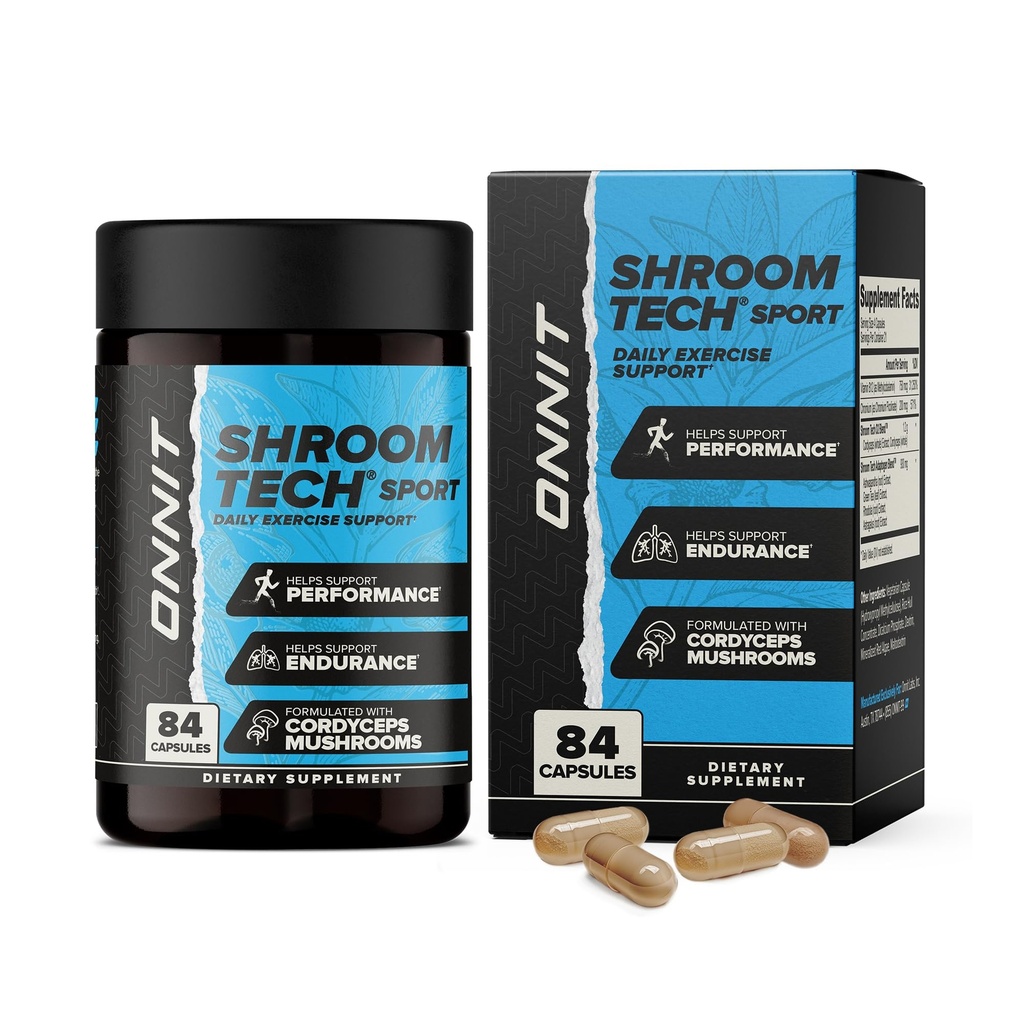 ONNIT Shroom 기술 스포츠 매일 운동 지원 캡슐, Cordyceps 버섯, Caffeine 자유로운 규정식 보충교재를 가진 전 운동 보충교재 매일 에너지 지원, 84 조사