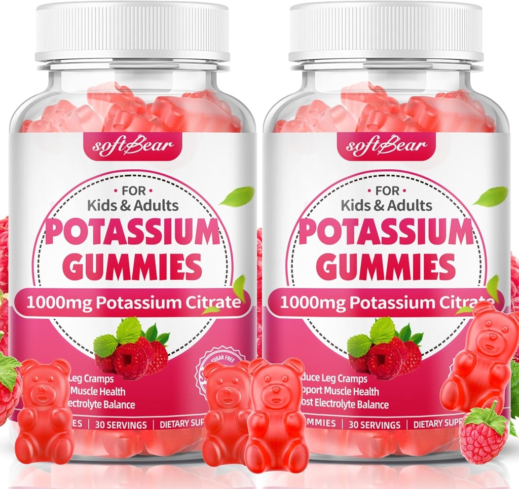 softbear 칼륨 구연산염 1000mg Gummies – 근육 지원 & Electrolyte 균형을 위한 높은 흡수 칼륨 Gummies – 여자를 위한 칼륨 보충교재 & 성인, 채식주의자, 딸기 풍미 (120 조사)