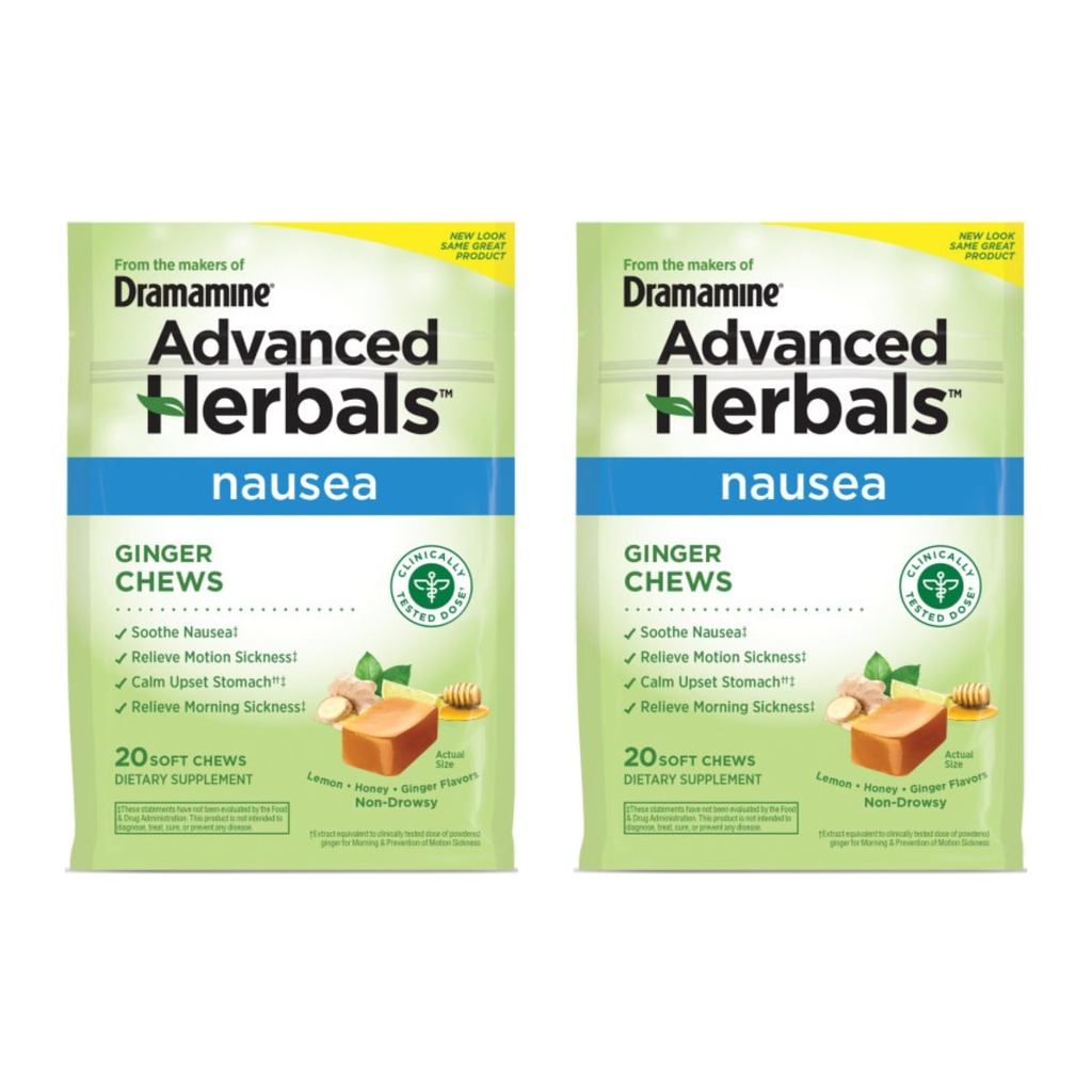 Dramamine Ginger Chews, Nausea, Lemon Honey Ginger 맛, 20 소프트 체스 (팩 2)