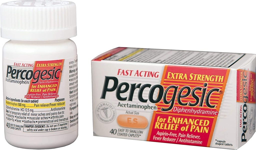 Percogesic 추가 강도 통증 완화 | Aspirin 무료 듀얼 액션 릴리프 | 40 코팅 캡 (6 팩)