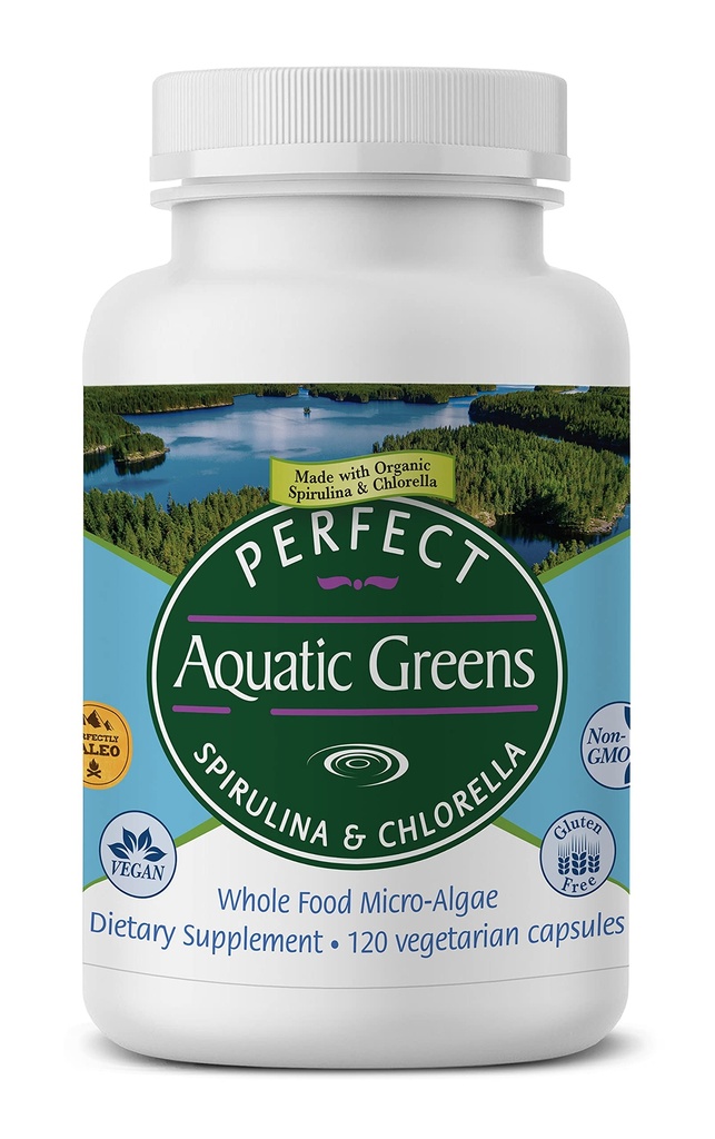 완벽한 보충제 - 완벽한 아쿠아틱 그린 - 120 식물성 캡슐 - 유기 Spirulina 및 Chlorella 보충 - 영양 Superfood