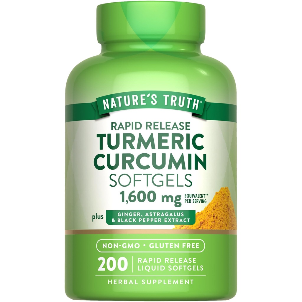 Nature's Truth Turmeric Curcumin Complex Supplement | 블랙퍼추출물, 생강 및 아스트라갈루스 | 200 Rapid Release Softgels | Non-GMO 및 글루텐 프리