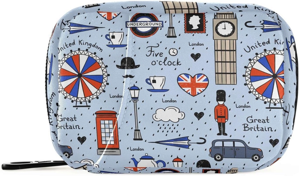 London Retro 인쇄 알약 상자 7 일 알약 상자 여행 알약 조직자 지퍼를 가진 부대 휴대용 주간 비타민 약 보충교재 홀더 주머니 부대