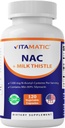 Vitamatic NAC 보충교재 N-Acetyl-L-Cysteine (NAC) 우유 이틀 50:1 추출물 - 지원 면역, 호흡기, 간 건강, 서빙 당 1200 mg, 120 Veg 캡슐
