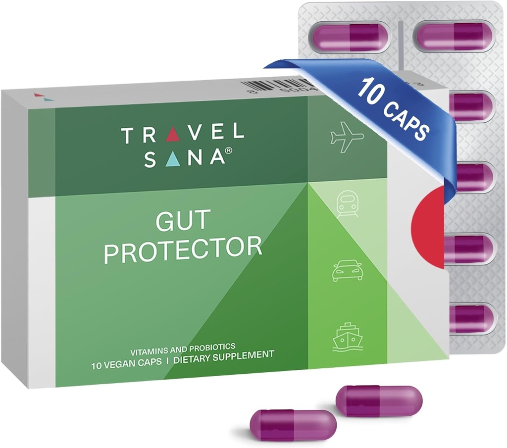 여행자를 위한 소화 건강 지원 |지구 및 Diarrhea, Bloating, Gas |Boost Immune System |Probiotics & Essential Vitamin |Fast-Acting |10 Vegan Caps