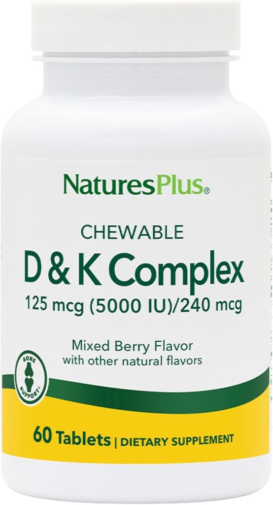Natures Plus D & K Complex - 60 혼합 Berry Chewables - 칼슘 대사 지원 - 채식주의, 비 GMO, 글루텐 무료, Soy 무료 - 60 서빙