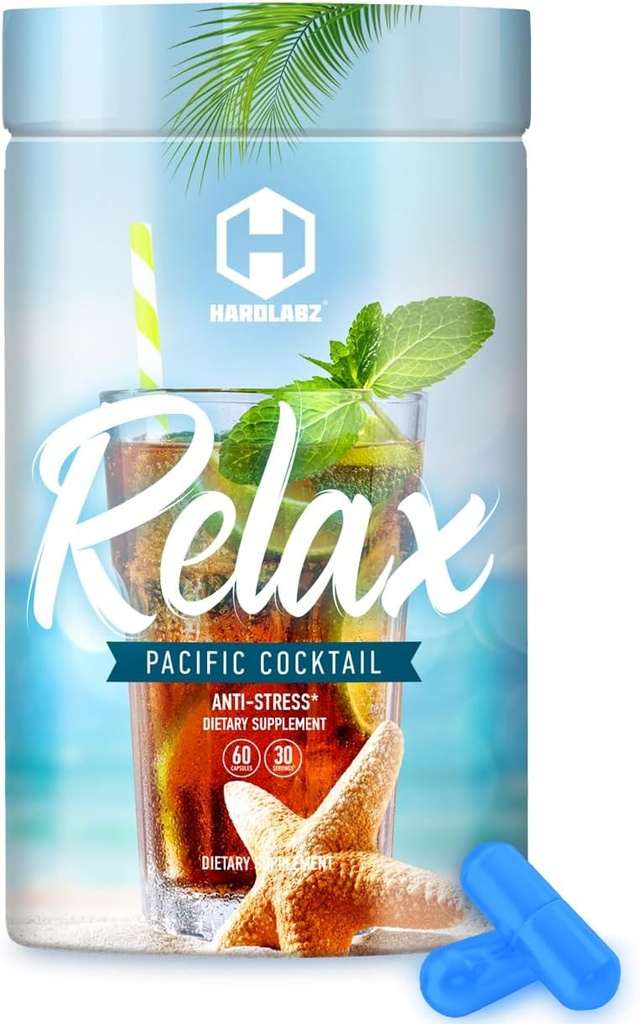 HARDLABZ Relax - All-Natural 스트레스 완화, 수면 지원, Ivan Tea, Valerian, Ginseng, Lavender, Lemon Balm, Motherwort, 60 캡슐과 무드 향상 초본 보충