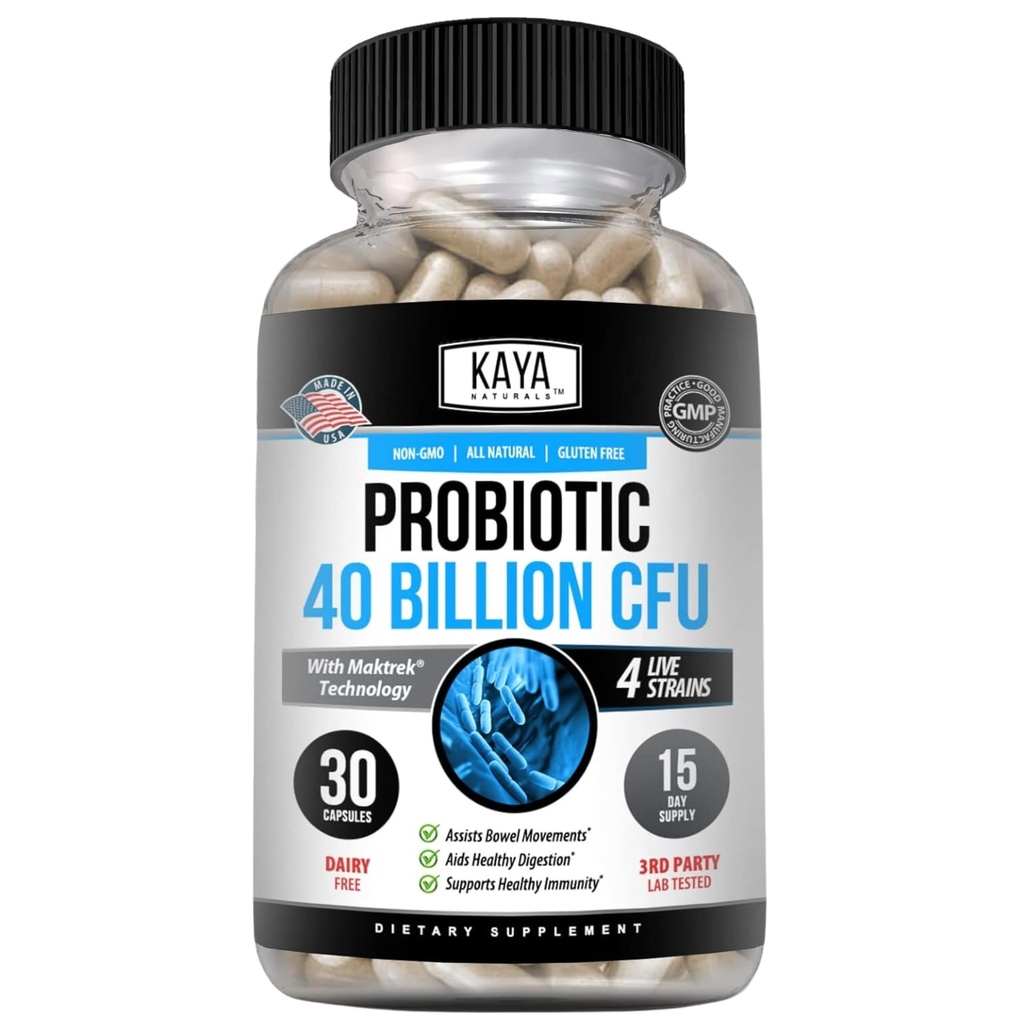 Kaya Naturals Probiotic 40 억 CFU - 여성을위한 Probiotics, 남성과 성인을위한 Probiotics, 자연 - Gut Health & Immune Support Supplement - 소화 건강을 촉진 - 30 조사