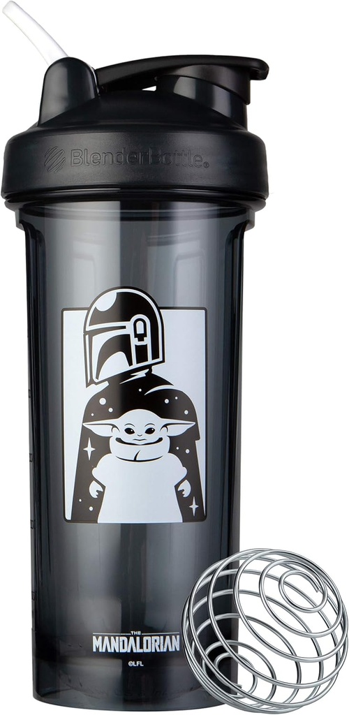 BlenderBottle Star Wars Shaker Bottle Pro 시리즈 단백질 쉐이크 및 사전 운동, 28-Ounce, Mandalorian 및 아동을위한 완벽한