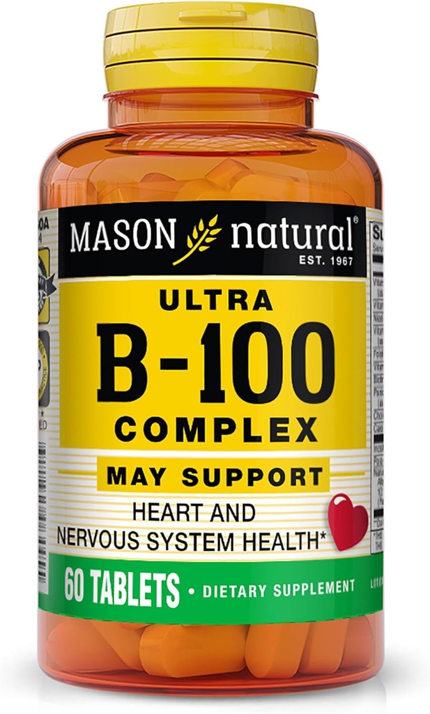 MASON NATURAL Ultra B-100 Complex - 건강한 심장 및 신경 시스템, 면역 기능 및 에너지 대사, 60 정제 향상