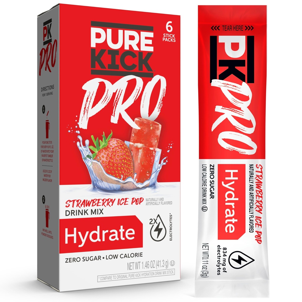 PURE KICK PRO Hydration Electrolyte 음료 혼합, 딸기 얼음 대중 음악, 각 상자에 있는 6개의 소포를 가진 1개의 상자를 포함합니다
