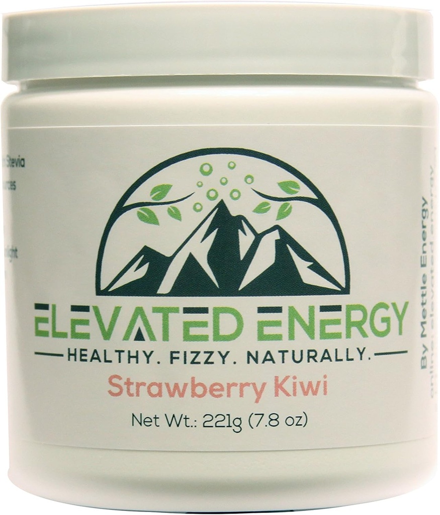 건강한 에너지 음료 분말 - 스테비아 & 자연 카페인 | Elevated Energy Fizzy Drink Mix | Strawberry Kiwi | 30 인분