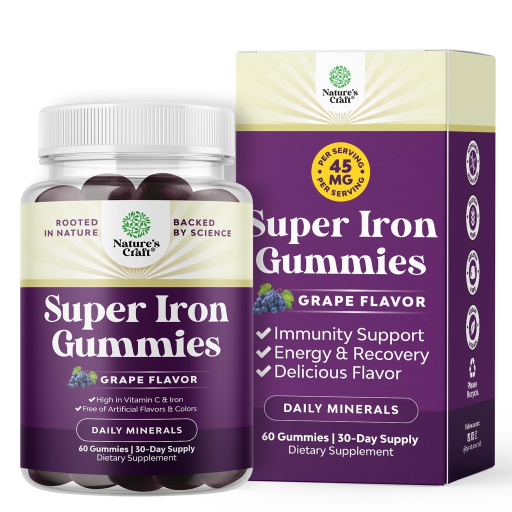 여성과 남성을 위한 여분 힘 철 Gummies - 더 높은 흡수를 위한 비타민 C를 가진 여성과 남자를 위한 서빙 Chewable 보충교재 당 유력한 45mg - Vegan 매일 철 Gummy 인공 풍미 없음