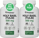 PRISTINE'S Holy Basil (Tulsi) 500 mg (2 팩) Relaxation & Immunity Support Adaptogen Supplement - 120 일 공급 - Holy Basil Leaf Capsules - Vegan - Non-GMO - 글루텐 무료 보충제