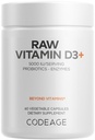 Codeage 익지않는 비타민 D3+ 높은 힘 5000 IU는 Saccharomyces Cerevisiae에서 보충 - 익지않는 비타민, Probiotics, 소화 효소, 과일 & 녹색 - 2 달 공급 - 60의 캡슐