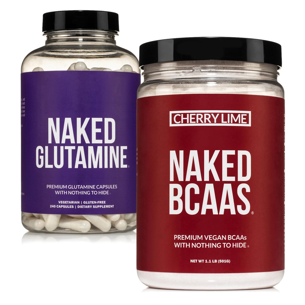 NAKED 체리 Lime BCAAs 34 Sevings + 순수한 L 글루타민 240 캡슐 뭉치: 비 GMO, 글루텐 자유로운, 근육 회복, 인공 없음