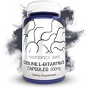 Choline L-Bitartrate 캡슐 500mg (180 카운트) | Choline Supplement | Cognitive Function, Mental Performance 및 Physical Endurance 지원