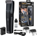 Vacutrim Cordless Mens Beard Trimmer, 충전식 전기 면도기 20 트림 설정 캘리브레이션 다이얼 및 내장 진공 머스시, Sideburns. 얼굴의 머리, 검정, 7.5", TV에 Seen