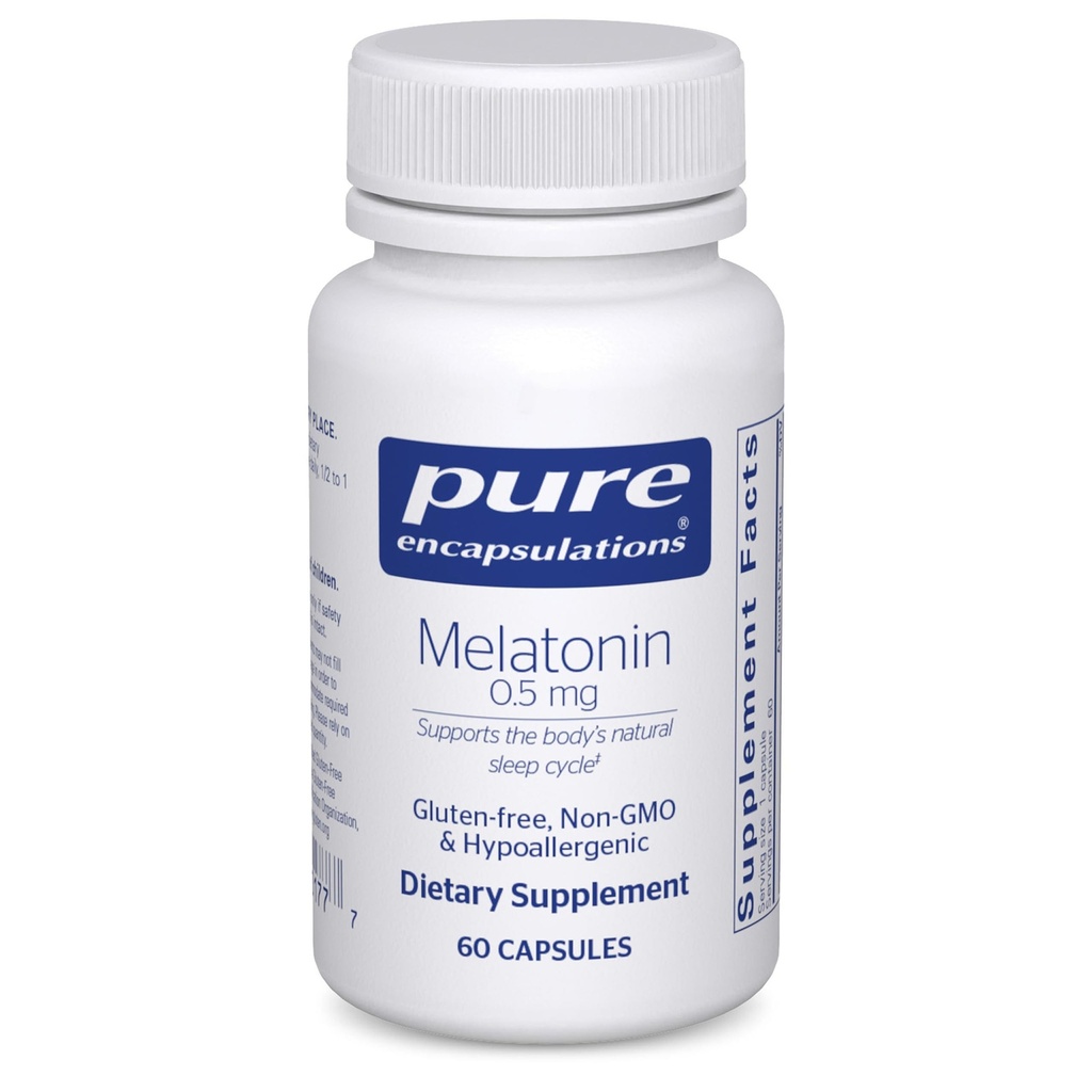 Pure 캡슐화 Melatonin 0.5 mg - Bedtime을위한 천연 수면 도우미 - Sleep-Wake Cycle - 0.5 mg Melatonin - Vegan & Non-GMO - 60 캡슐을 규제