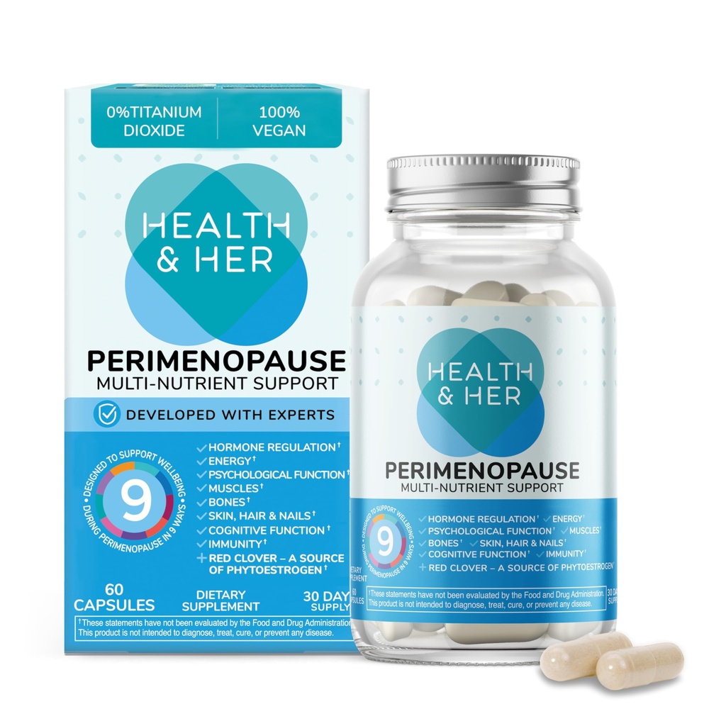 건강 및 여성을위한 그녀의 Perimenopause 보충 – 영국 No.1 Perimenopause 보충 - Menopause, Vegan, Gluten-Free, Non GMO (60 ct - 1 개월)의 초기 단계를위한 멀티 중립 웰빙 지원