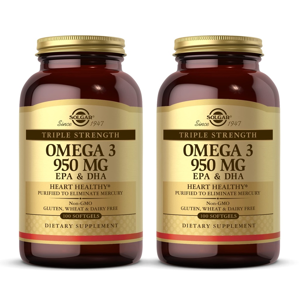 Solgar 트리플 강도 오메가 3 950 mg - 100 Softgels, 2 팩 - 합동 & 피부 건강 지원 - 비 GMO, 글루텐 무료, 낙농장 무료 - 200 총 봉사