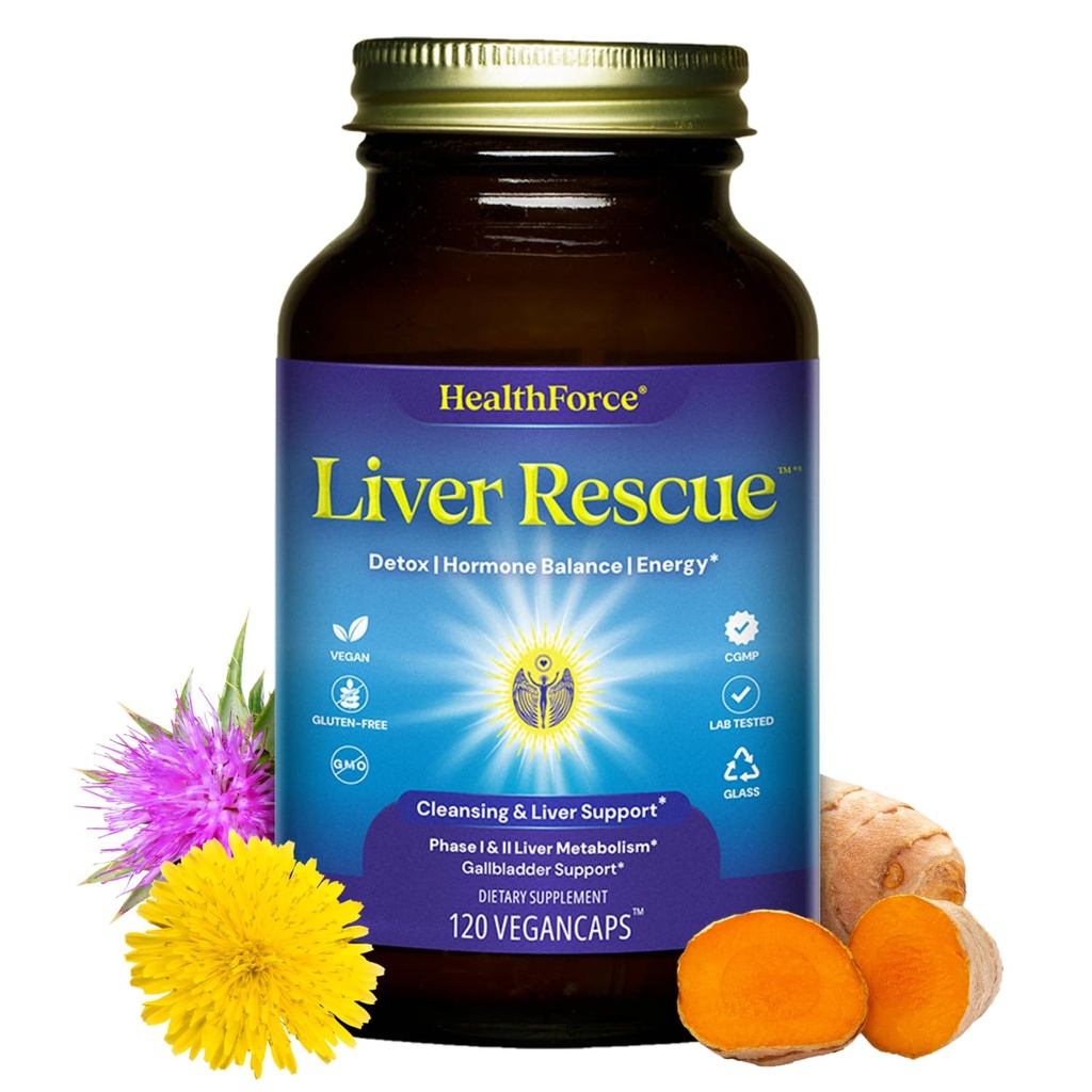 HealthForce SuperFoods Liver Rescue - Natural Liver Cleanse - 밀크 이틀 & 다 델리 루트 - 글루텐 프리 & 비건 - 120 캡슐
