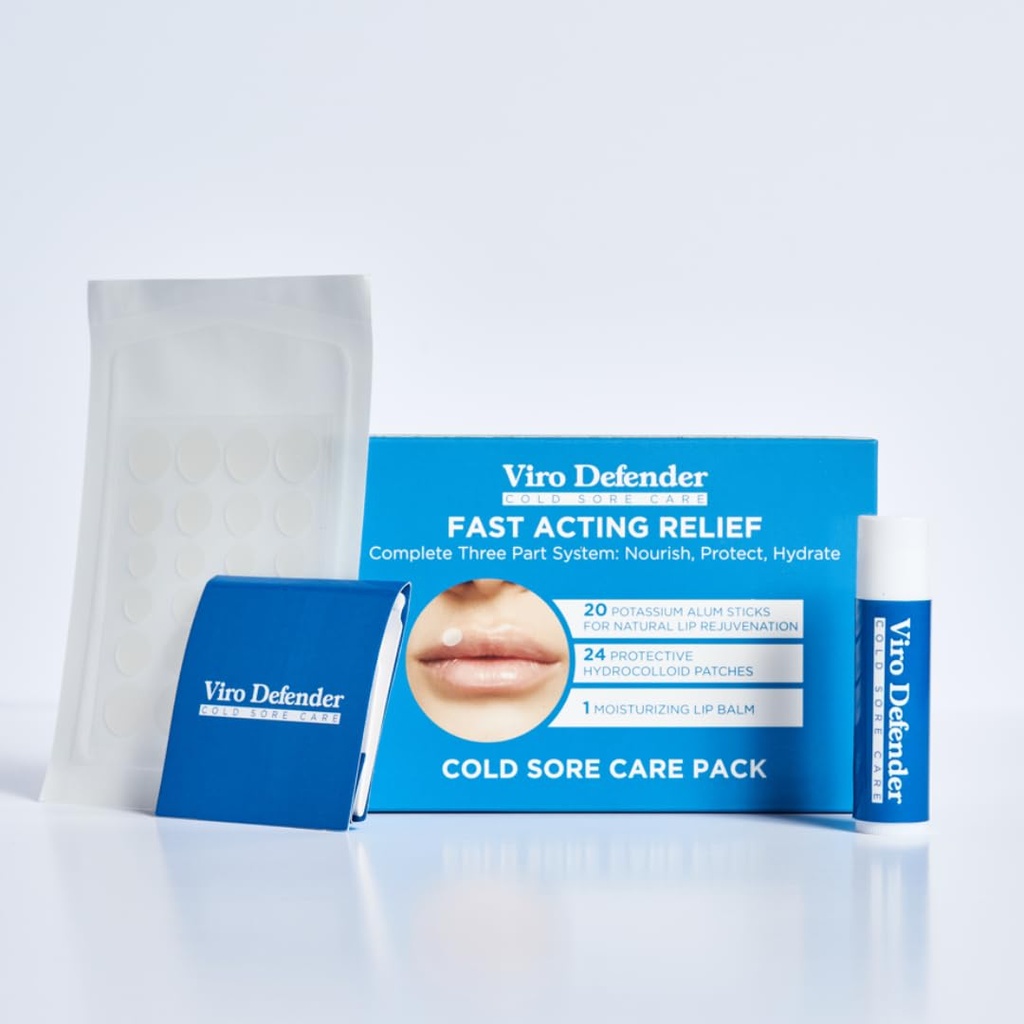 Hydrocolloid & Alum Stone Cold Sore Care Pack은 First-of-its-Kind, Revolutionary Three-Part Treatment, Combining Hydrocolloid Patches, Alum Stone, & Lip Balm to Soothe Your Cold Sore입니다.