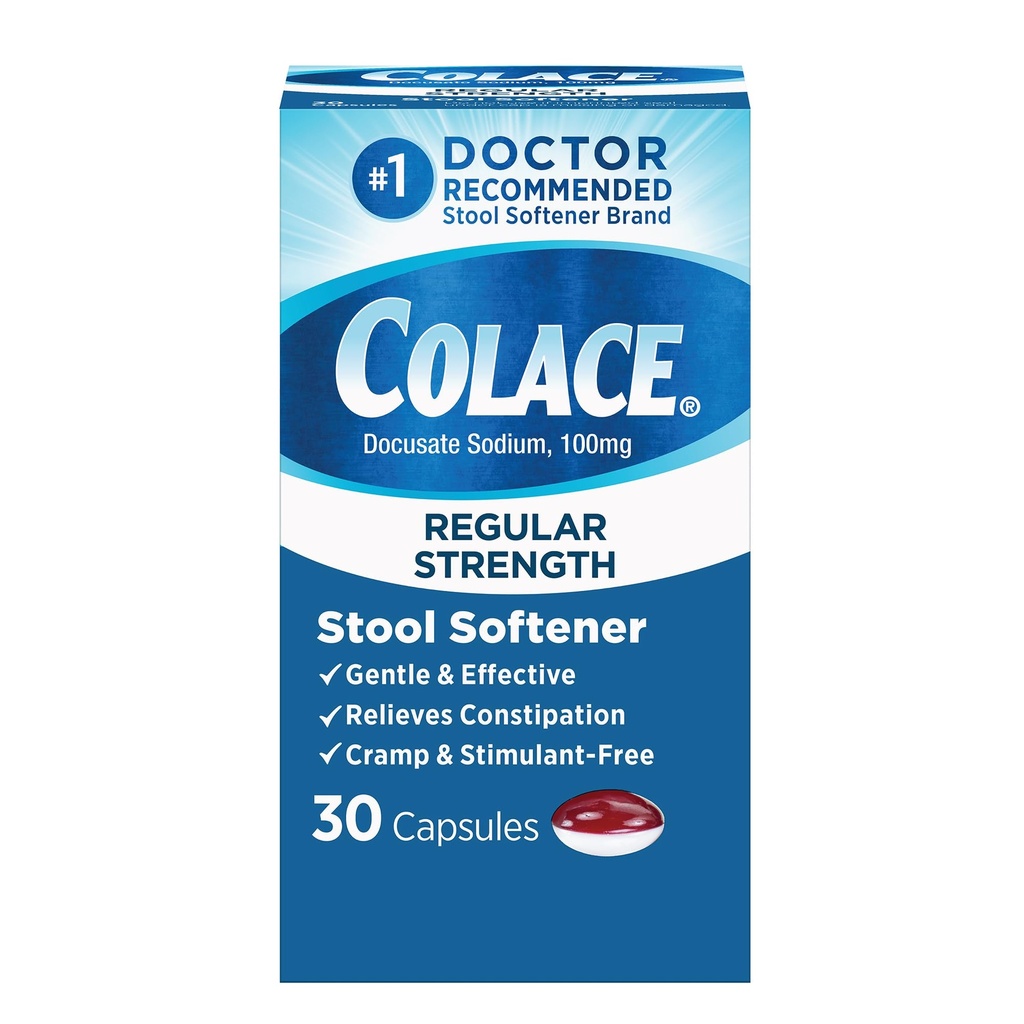 Colace Gentle 효과적인 변비 구호를 위한 일정한 힘 발판 연화제, 아니오 1 의사 추천된 발판 연화제 상표, 100 mg Docusate 캡슐, 30 조사
