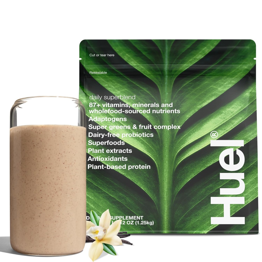 Huel Daily Superblend Vanilla Powder | 25g Plant Based Protein | 슈퍼 그린 파우더 | 87 비타민, 미네랄, 전체식품소스 성분 |19 서빙 | 플라스틱을 줄이기 위해 포함되지 않은 스쿠프