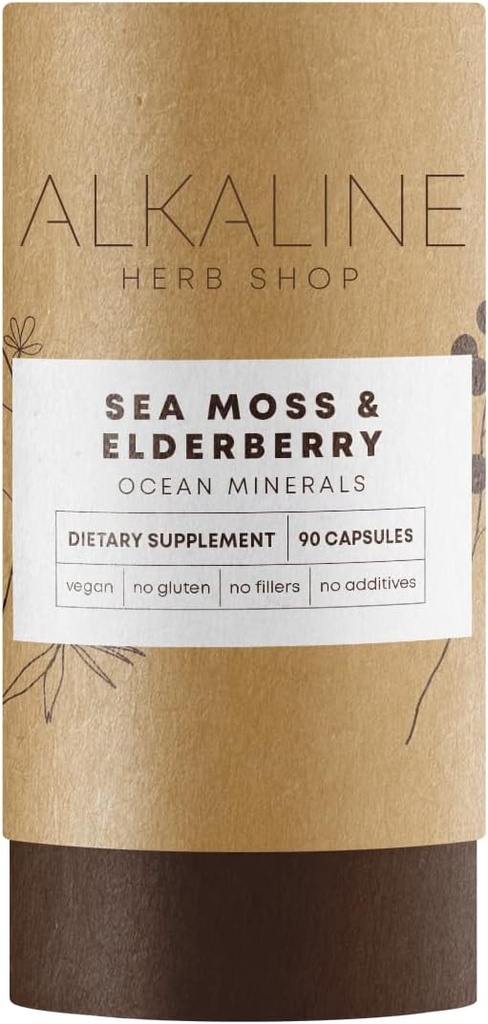 알칼리 허브 상점 바다 Moss 및 Elderberry 보충 90 캡슐